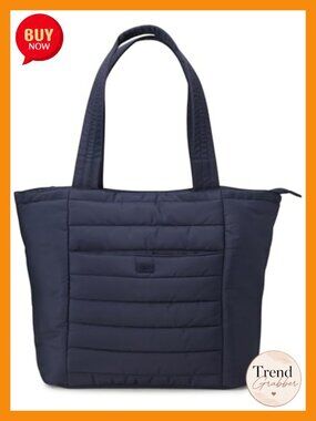 Large Lightweight Puffer Tote Bag with Zipper - Travel Carry On Shoulder Work